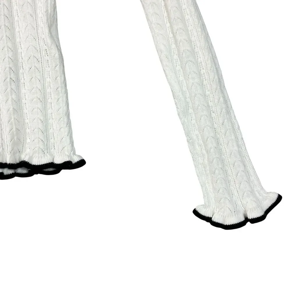 Madewell Cardigan Womens XXS White Ruffle Trim Pointelle Peter Pan Preppy NY455